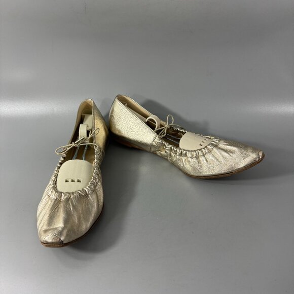 Repetto Shoes - Repetto Paris Gold Metallic Leather Pointed-toe Ballerinas, Size 41